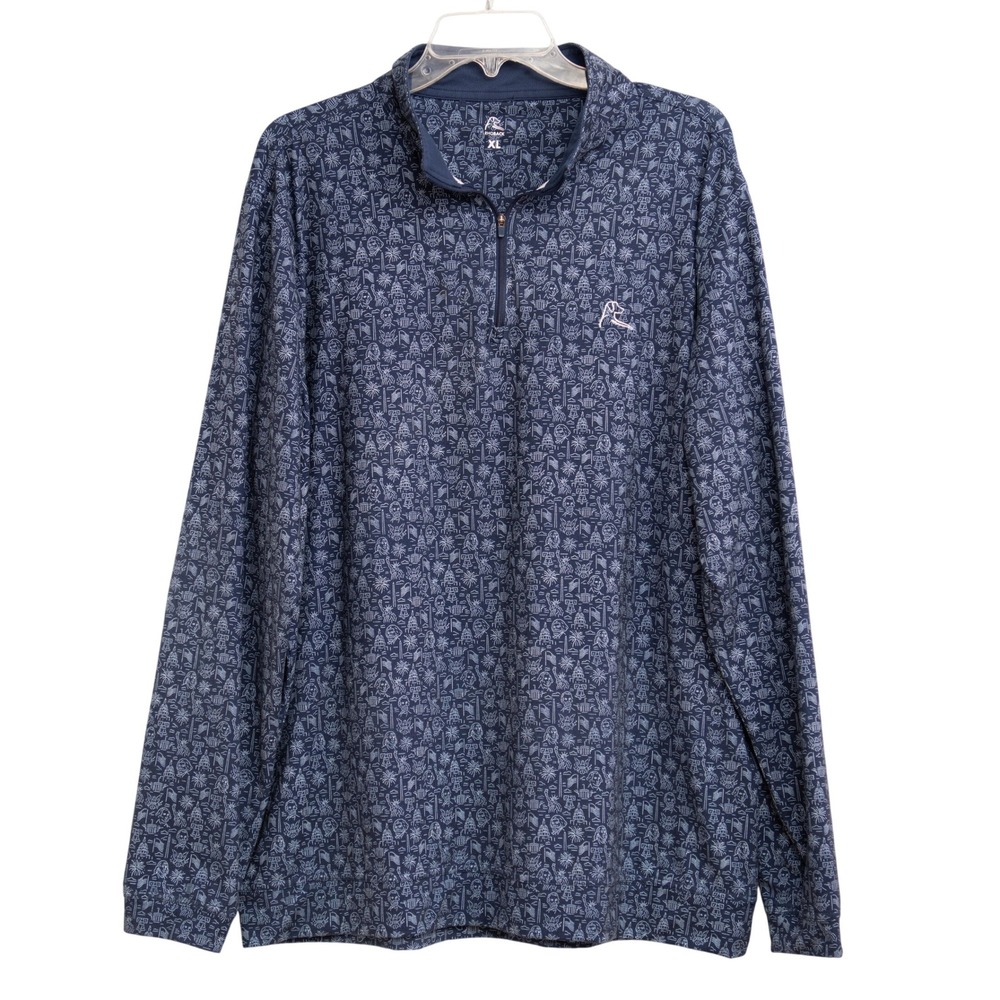 Rhoback XL Long Sleeve Golf Pullover Navy Blue Patriotic Americana Print Sporty